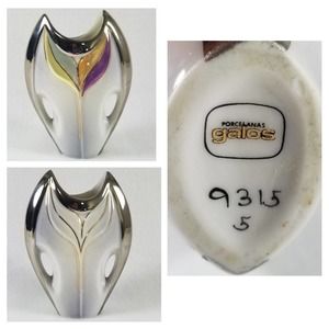 RARE Vtg GALOS Numbered Portugal Porcelain Bud Vase Sculpture Platinum Sculpture